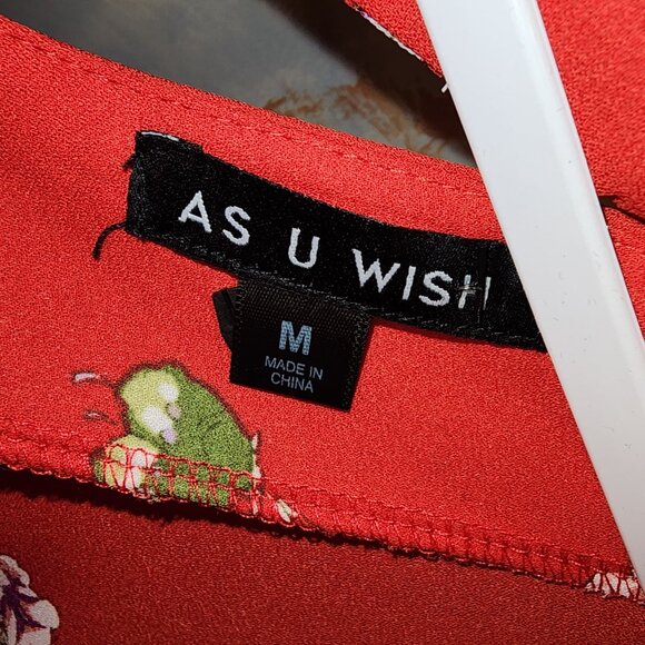 As U Wish Womens Romper Playsuit Red Floral Lined V Neck Elastic - Picture 4 of 5